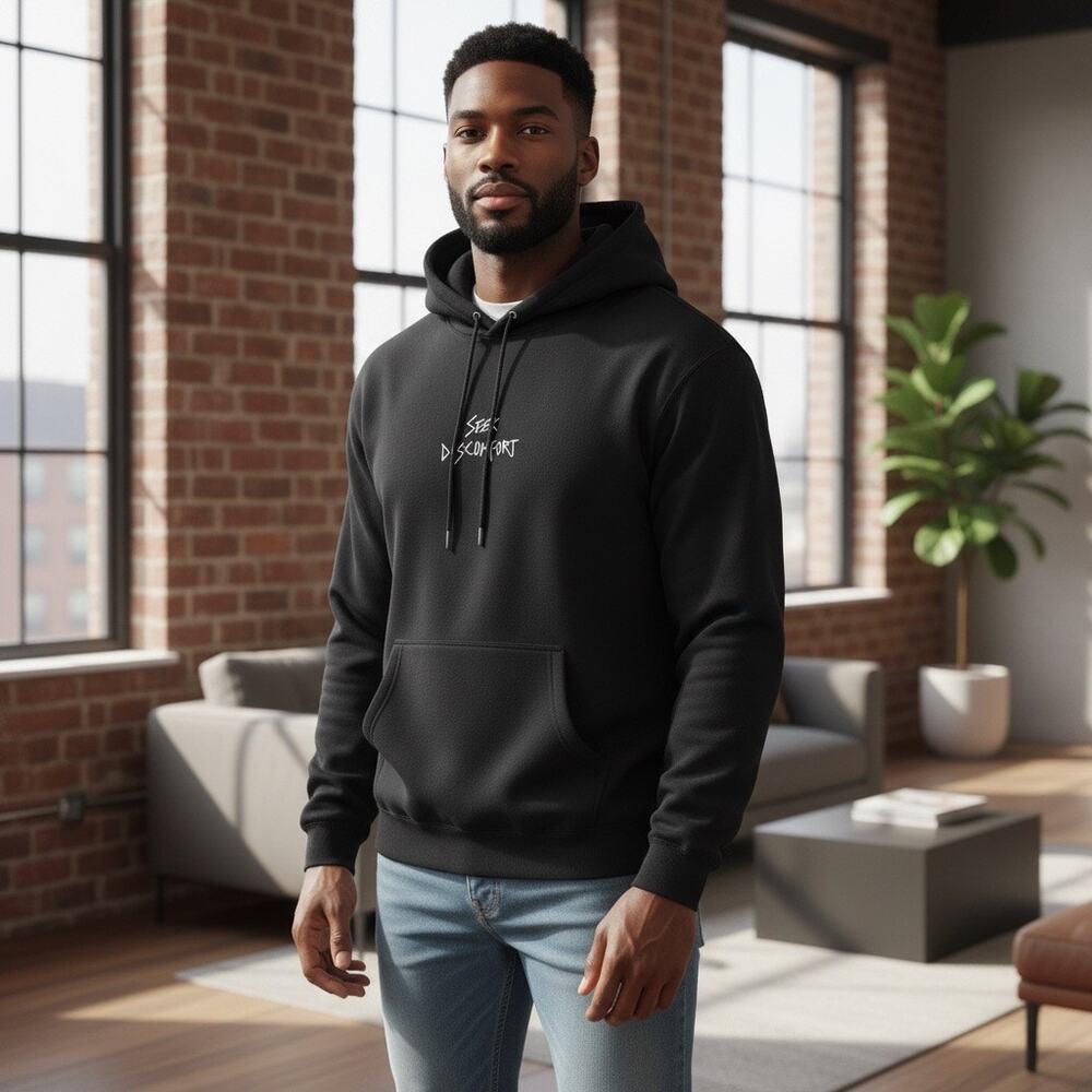 Seek Discomfort hoodie size Large Unisex apparel black motivational streetwear
